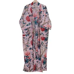 Kimono con estampado floral rosa claro, batas de baño suaves y cómodas, vestido envolvente, bata de abrigo de casa, batas de Kimono de algodón ligeras - Product Image 2