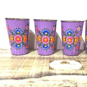 Hand painted tumblers , stainless steel cups , enamelware glass from kashmir