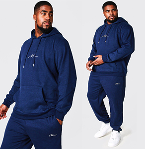 Conjunto de 2 piezas de Sudadera con capucha para hombre, jersey con logotipo bordado personalizado, talla grande, 380 gsm, chándal - Product Image 3