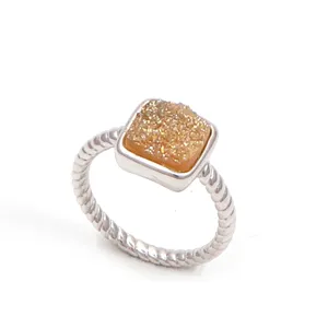 斋浦尔手工戒指的黄色涂层玛瑙Druzy镀银戒指制造商珠宝