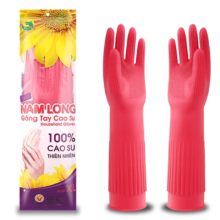 Nam Long Cleaning Latex natural Gloves safe for hand skin standard High Quality for housework - Size XL (41cm)