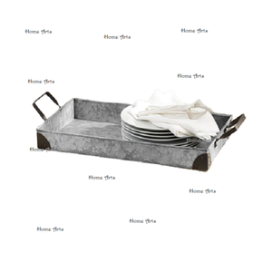 Plateau de service alimentaire galvanisé avec poignées en bois, deux tailles différentes, pour servir des desserts et des en-cas, par Home Arts - Product Image 5