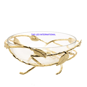 Tazón decorativo de diseño de forma redonda con soporte chapado en oro, Material de vidrio de aluminio, gran oferta, tazón grande para el hogar - Product Image 3