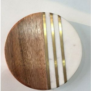 Dessous de verre en marbre naturel et pierre en bois forme ronde sous-verres en marbre et bois par artisanat pour la vente - Product Image 4