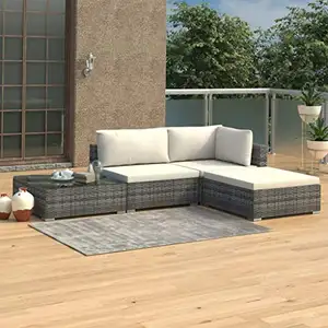 柳条庭院家具套装、带软垫躺椅的组合沙发套装，用于花园池畔或门廊躺椅