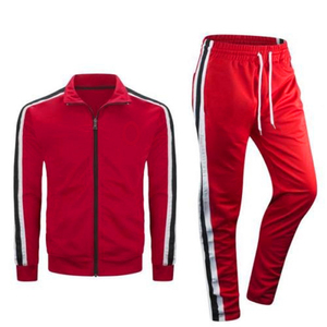 Concevoir votre propre survêtement 2020 Polyester personnalisé vêtements 2 pièces hommes survêtements noirs avec bande blanche latérale vêtements de Sport - Product Image 1