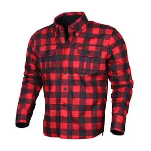 红色黑色低价摩托车法兰绒衬衫，配有ce认证盔甲男装摩托车伐木工人衬衫