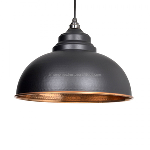 Modern Indoor Outdoor Iron Pendant <b>Lamp</b> Home Hotel Decorative Pendant <b>Shade</b> Bottom Folded Black Coated Hammered - Product Image 1