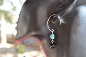 92.5 Sterling Silver Dangle <b>Earrings</b> Natural Blue Turquoise Black <b>Tourmaline</b> Gemstones Gold Plated Handmade Women's Cute Gift - Product Image 5