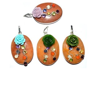 Pendentif de guérison pour chakra, vente en gros, de couleur pêche Aventurine, ovales - Product Image 1