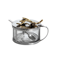 Ensemble de 3 boîtes de rangement décoratives modernes en métal et verre, faites à la main, de qualité supérieure, avec couvercle à motif feuille et gaufrage style dossier, pour cadeaux et friandises