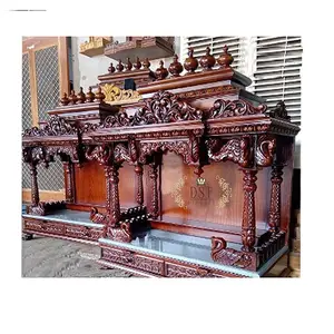 販売のために刻まれたインドのチーク材マンディール家のための手作りの刻まれた木製の寺院美しい孔雀スタイルのマンディール/寺院