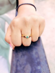 <b>Adjustable</b> Contemporary <b>Sterling</b> <b>Silver</b> 925 Gold Plated Square Cut Tourmaline Emerald Diamond Style Trendy Elegant <b>Ring</b> - Product Image 2