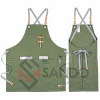Venta al por mayor de ropa de trabajo vaquera con logotipo personalizado, delantales impermeables de algodón para limpieza de cocina, peluquería para cafetería, restaurante, algodón