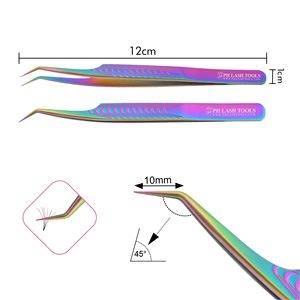 Pinzas de volumen para extensión de pestañas, alta calidad, Color arcoíris con agarre antideslizante, Etiqueta Privada, 10mm, 45 grados - Product Image 1