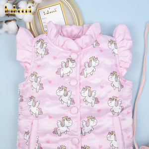 Babeeni, abrigo ecológico acolchado con estampado de unicornio para niñas, estilo informal de longitud regular, cierre de cremallera, OEM, ODM, venta al por mayor para niños - Product Image 2