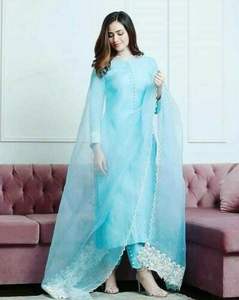 Traje Anarkali de malla bordada rosa - Product Image 4