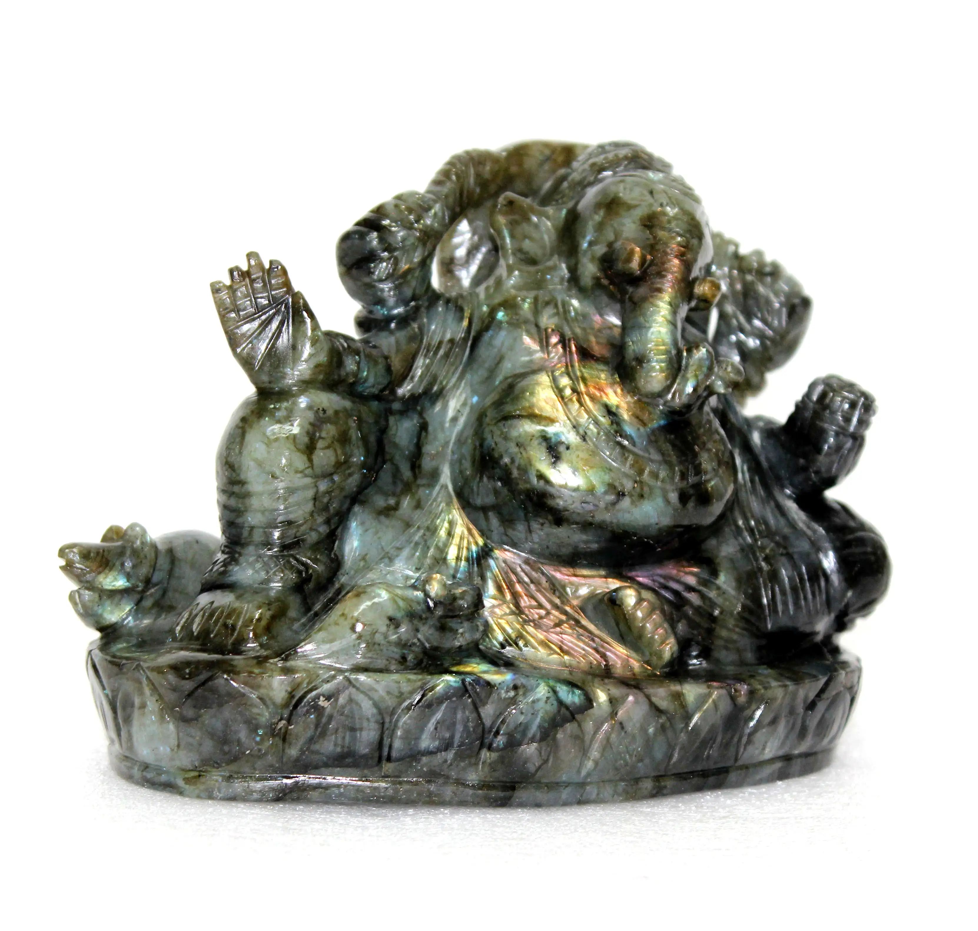 Ev dekor Labradorite Ganesha oyma taş manevi heykel Piedras naturales kristal şifa taşı