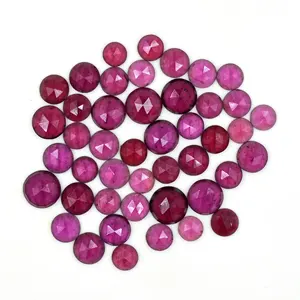 Flat Back Rhodolite Garnet Round Rose Cuts For Jewelry, Faceted Cabochon Gemstone, Loose Rose Cuts For Sale