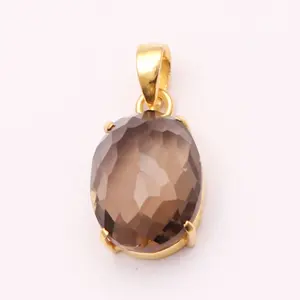 Wholesale special gold plated pendant smoky quartz pendant single bail pendants gemstone handmade making jewelry supplier charms