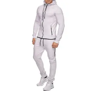 Winter Fashion Hot Koop Sport Slim Fit Training Fijne Kwaliteit Effen Wit Fleece Trainingspak