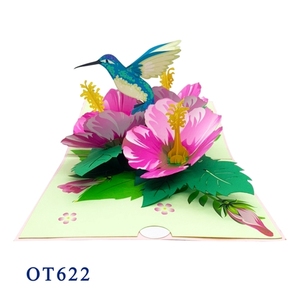 การ์ดป๊อปอัพ 3 มิติ ฮิบิคัส นกฮัมมิ่งเบิร์ด คิริกามิ การ์ดอวยพรรูปสัตว์ งานฝีมือดอกไม้ทำมือ งานฝีมือกระดาษแบบกำหนดเอง ของที่ระลึกจากเวียดนาม - Product Image 5