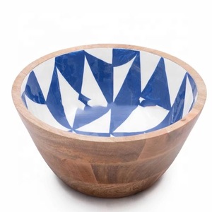 Bol à salade en bois d'acacia avec impression émaillé, pour salade en bois, plusieurs tailles, personnalisation possible, 2 pièces - Product Image 2