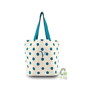 Light Blue Polka <b>Dot</b> Canvas Jute Tote Bag Reusable <b>Eco</b> Friendly Shopping Carry Stylish Daily Use Market Style R.D Bag House - Product Image 1