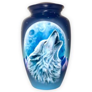 Urne de crémation pour adultes de haute qualité nouvelle conception de loup urne de crémation pour adultes imprimée urne en métal fini brillant pour fournitures funéraires - Product Image 1