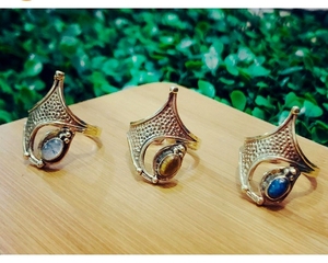 Handmade Bohemian Adjustable Brass Moonstone <b>Ring</b> Fashionable Natural Gemstones Bezel <b>Set</b> for Anniversaries - Product Image 2