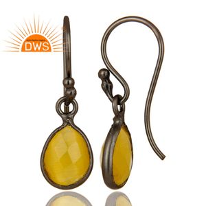 Pendientes de plata de ley 925 en forma de lágrima, piedra lunar facetada amarilla, joyería - Product Image 3