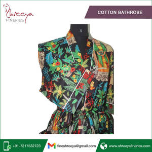 Peignoir longueur genou femme toutes saisons tissu 100% coton avec cordon de serrage et imprimé bloc main vêtements de nuit hiver et été - Product Image 6