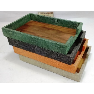 A4 Shape 0.343x0.235x0.045 Faux Shagreen Tray with Veneer Edges <b>Tampered</b> Serving Design Model Number 015 - Product Image 6
