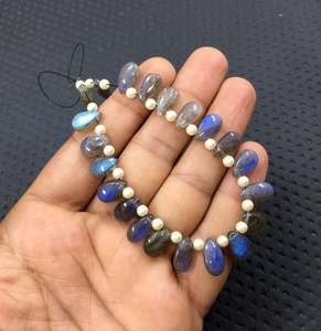21 Pieces Natural <b>Labradorite</b> Gemstone Blue Flashy Smooth Pear Shape Briolette Beads for DIY <b>Bracelet</b> Necklace Jewelry Making - Product Image 4