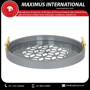 Bandeja de Servir de Madera Color Gris Carbón de Lujo Maximus International con Asas Doradas |   Diseño Floral Art Deco Multifuncional Decorativo - Product Image 5