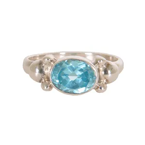 New Arrival 925 Sterling Silver Gemstone Jewelry Natural Blue Topaz Birth Stone Ring Women's Fashion Accessories