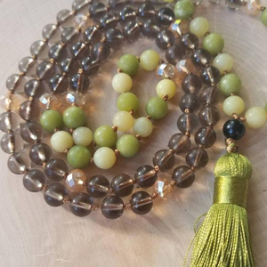High QualitySerpentine and Smoky <b>Quartz</b> Meditation Mala/Long <b>Necklace</b> - Product Image 1