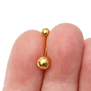 Eico-anillo de oro de 18K para el vientre, Piercing para el vientre, cuentas redondas dobles, joyería para el ombligo