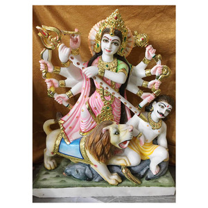 Statues de la déesse bangali Mata en marbre blanc pur et coloré - Product Image 1