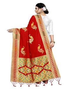 Rojo Chiku indio mujeres desgaste Banarasi seda Dupatta ropa - Product Image 3