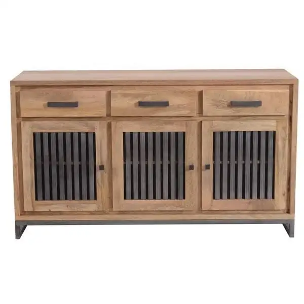Latest Hot Selling Wide Mango Wooden Iron Panels Industrial Vintage Style Sideboard