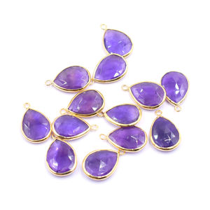 Colgante de Amatista con Base en Forma de Pera, Bisel de Plata, Chapado en Oro, para la Creación de Joyas - Product Image 1