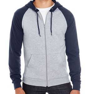 Sweat à capuche bleu et gris de haute qualité avec fermeture à glissière Matériau confortable et durable Conception d'impression personnalisée pour l'hiver - Product Image 1