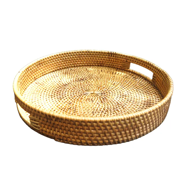 Rundes Rattan-Tee tablett, Rattan-Frühstücks tablett, Rattan-Korb tablett 100% hand gefertigt