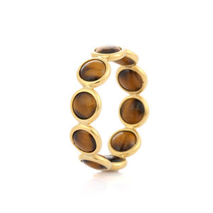 100% anillo de banda de eternidad de ojo de tigre de lujo genuino 18K oro amarillo sólido joyería de boda apilable completa - Product Image 3