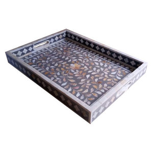Nouvel arrivage Incrustation d'os Plateau de service de haute qualité Incrustation d'os Plateau de luxe Salver Soucoupe Personnaliser Pas cher Emballage avec logo bleu - Product Image 2