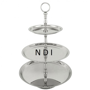 <b>Wedding</b> Or Birthday Parties Event Party Celebration Aluminium Metal Rounded Shape 3 Tier Birthday <b>Cake</b> Serving Stand - Product Image 6