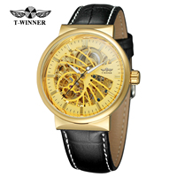 Montre squelette mécanique automatique pour homme T-WINNER Fashion couleur or