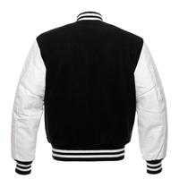 Veste universitaire unisexe personnalisée pour l'hiver, noire et blanche, en laine/polyester, coupe-vent, respirante, avec doublure en polaire souple.