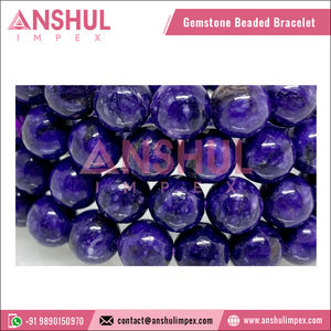 Pulsera con cuentas de piedra arenisca azul para mujer, diseño excelente, Color azul, piedra preciosa redonda - Product Image 3